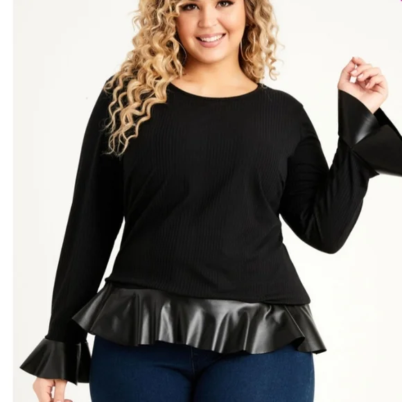 Ashley Stewart Tops Ashley Stewart Peplum Faux Leather Top